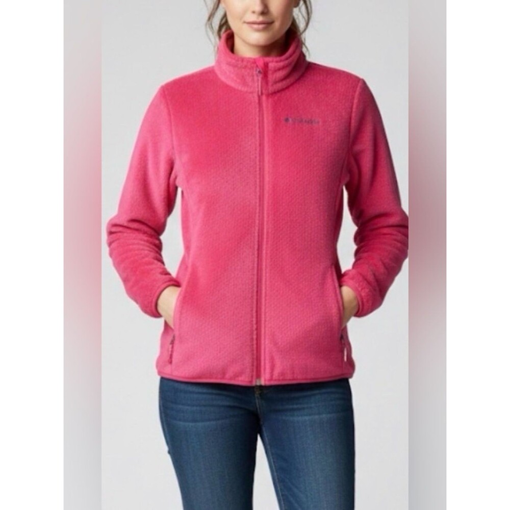 Columbia Sportswear Soft Plush Full Zip Fleece Jacket Size Large Pink